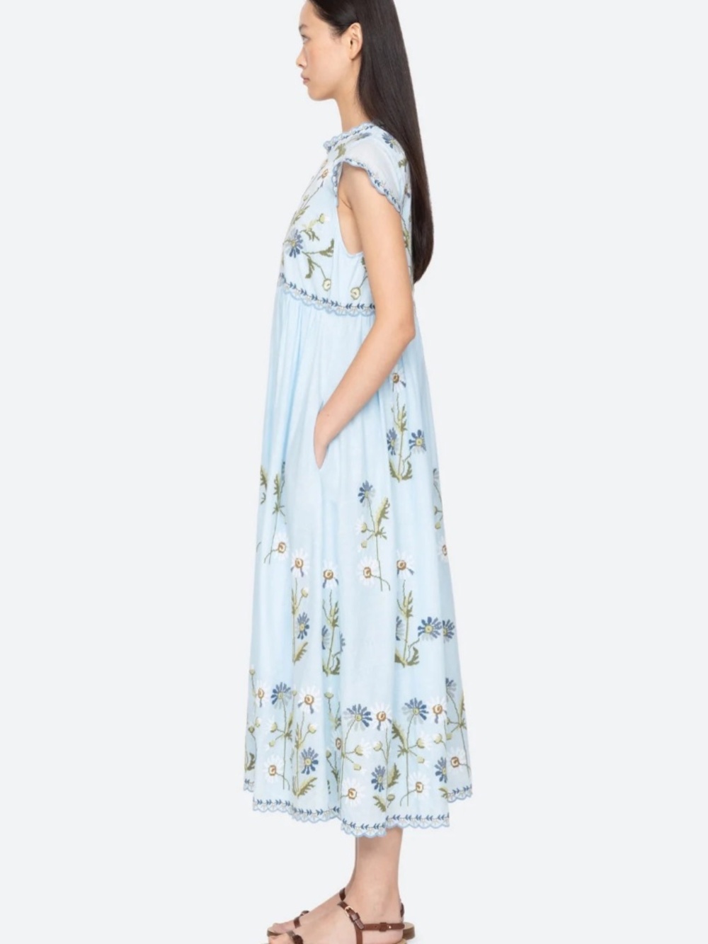Audra Embroidery Midi Dress ~ Blue - Picture 3 of 7